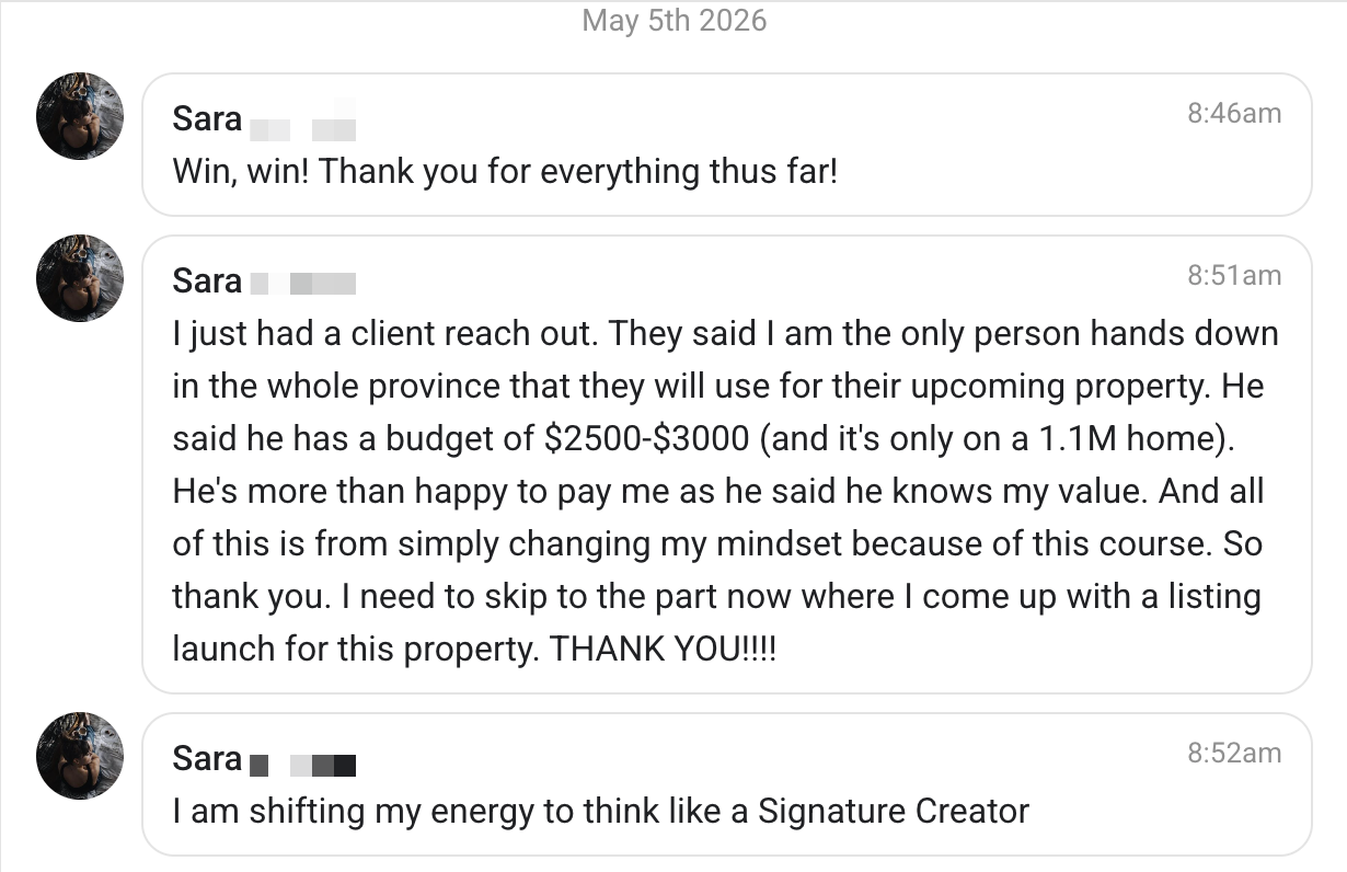 Sara — $2,500–3,000 booking on a $1.1M listing